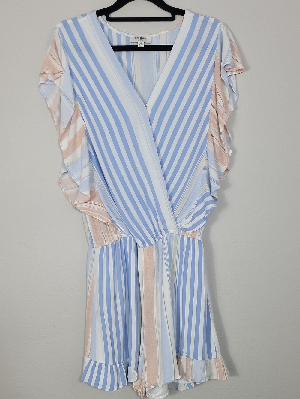 Umgee Striped Surplice Romper Shorts Size Medium